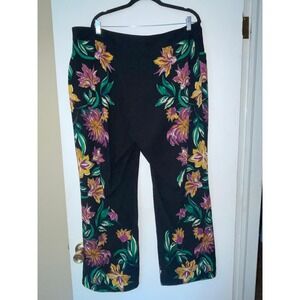 INC International Concepts Vintage Boho Black Floral Wide Leg Pants Size 16W